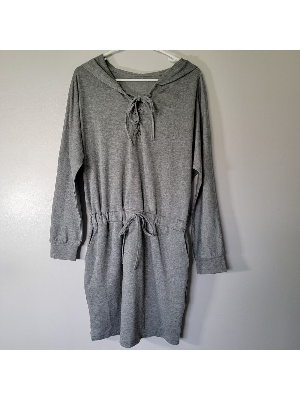 Cupshe Hoodie Beach Dress Cover Up Womens M Gray Jersey Casual Athleisure Cabin